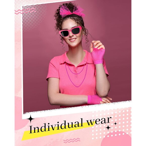 80s Accessories Set Women Retro Party Costume Jewelry Fishnet Gloves - Picture 5 of 6